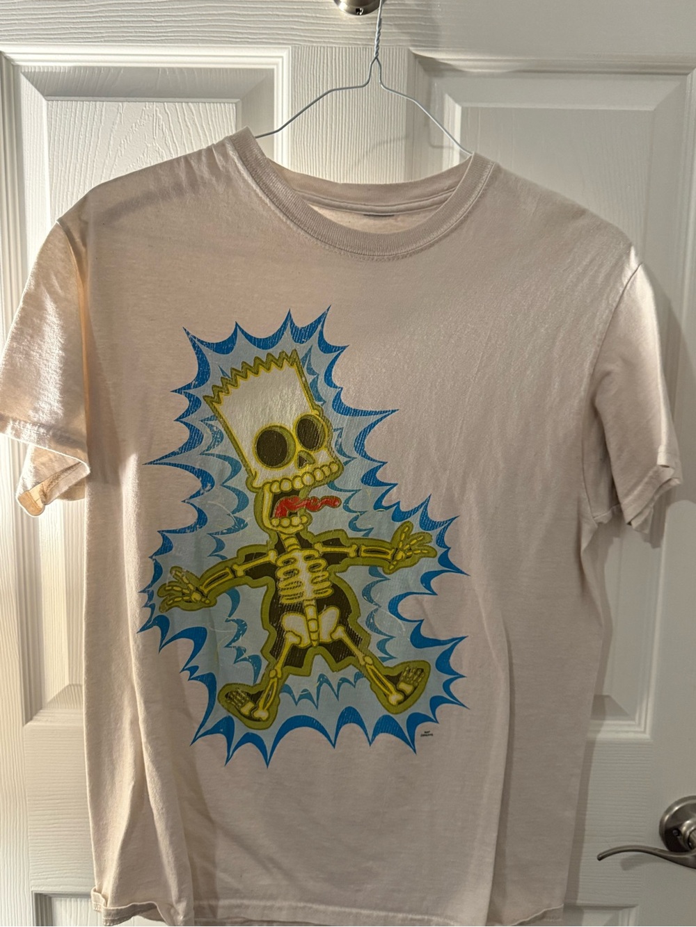 Kids Graphic Tee with Yellow Skeleton Cartoon - Cream